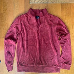 rust red velvet quarter zip sweater